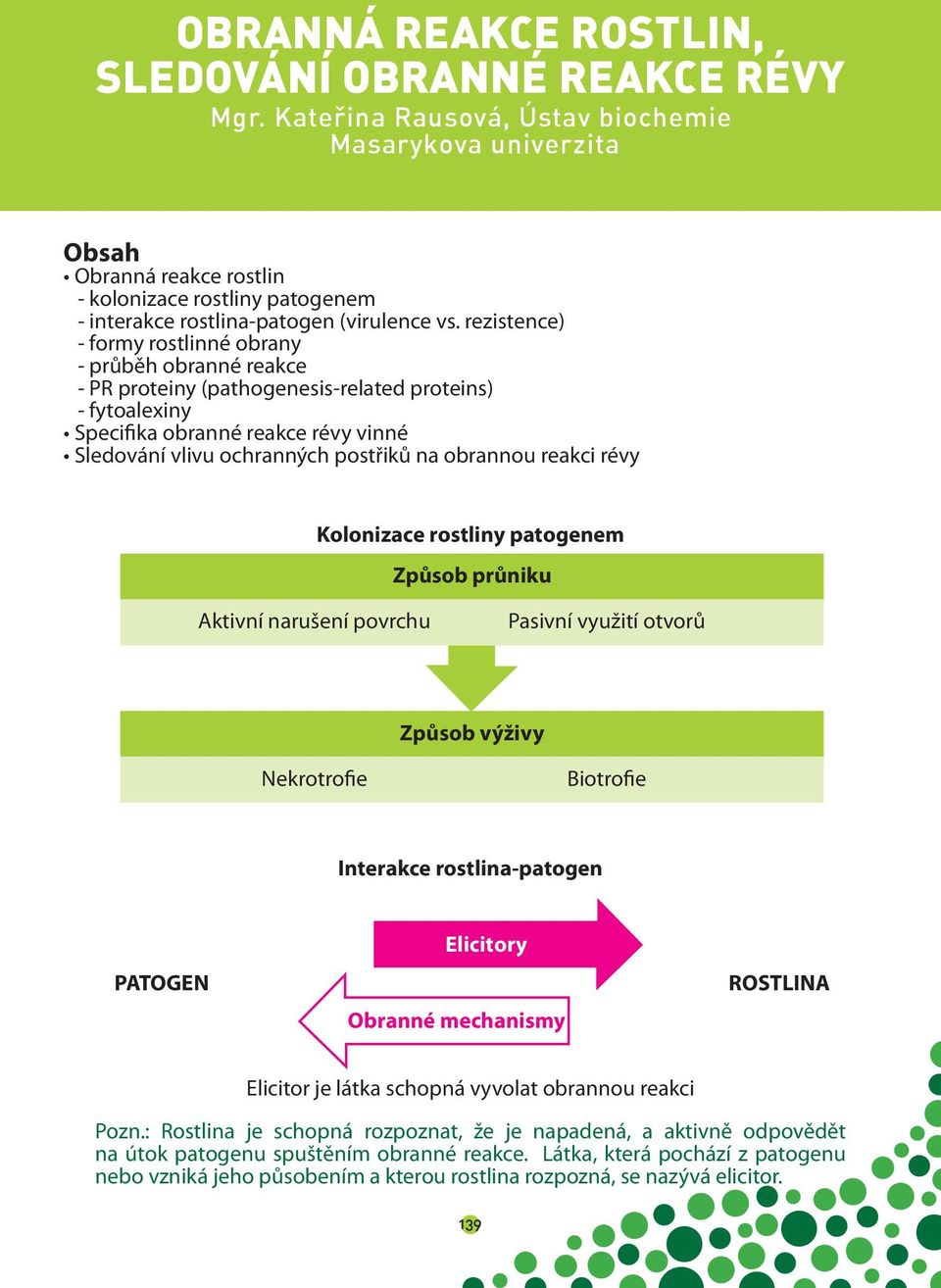 rezistence) - formy rostlinné obrany - průběh obranné reakce - PR proteiny (pathogenesis-related proteins) - fytoalexiny Specifika obranné reakce révy vinné Sledování vlivu ochranných postřiků na