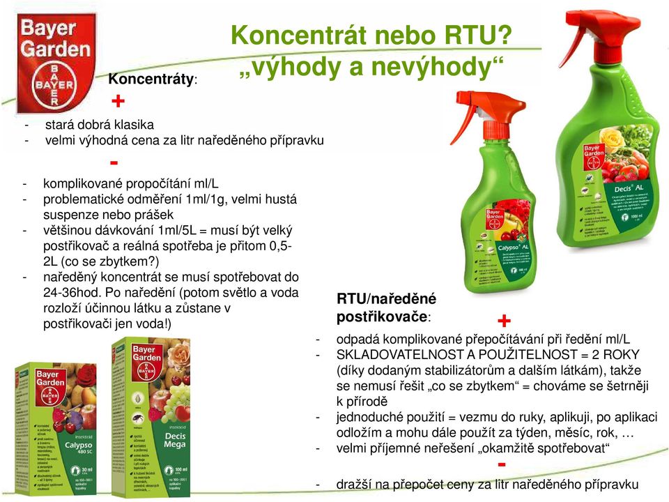 Po naředění (potom světlo a voda rozloží účinnou látku a zůstane v postřikovači jen voda!) Koncentrát nebo RTU?