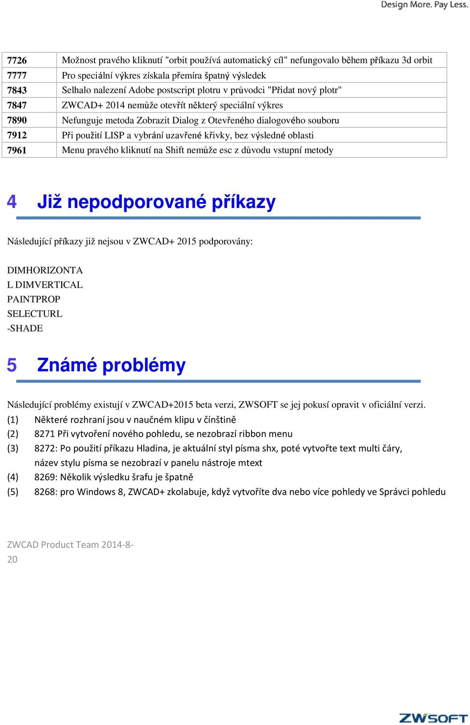uzavřené křivky, bez výsledné oblasti 7961 Menu pravého kliknutí na Shift nemůže esc z důvodu vstupní metody 4 Již nepodporované příkazy Následující příkazy již nejsou v ZWCAD+ 2015 podporovány: