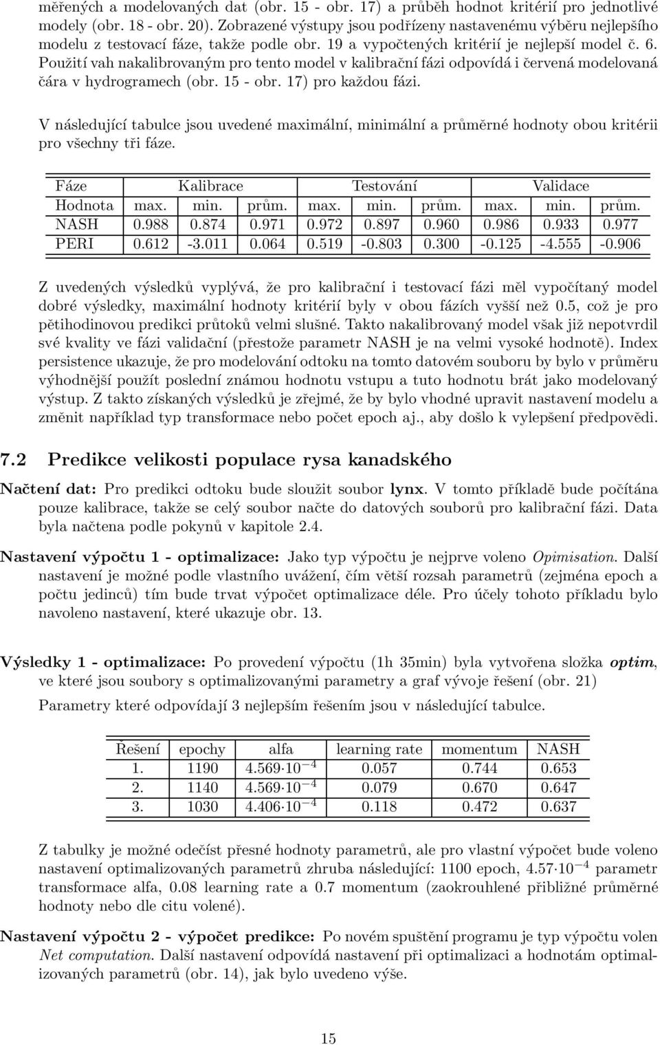 Použití vah nakalibrovaným pro tento model v kalibrační fázi odpovídá i červená modelovaná čára v hydrogramech (obr. 15 - obr. 17) pro každou fázi.