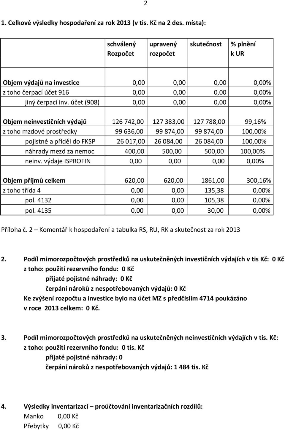 účet (908) 0,00 0,00 0,00 0,00% Objem neinvestičních výdajů 126 742,00 127 383,00 127 788,00 99,16% z toho mzdové prostředky 99 636,00 99 874,00 99 874,00 100,00% pojistné a příděl do FKSP 26 017,00