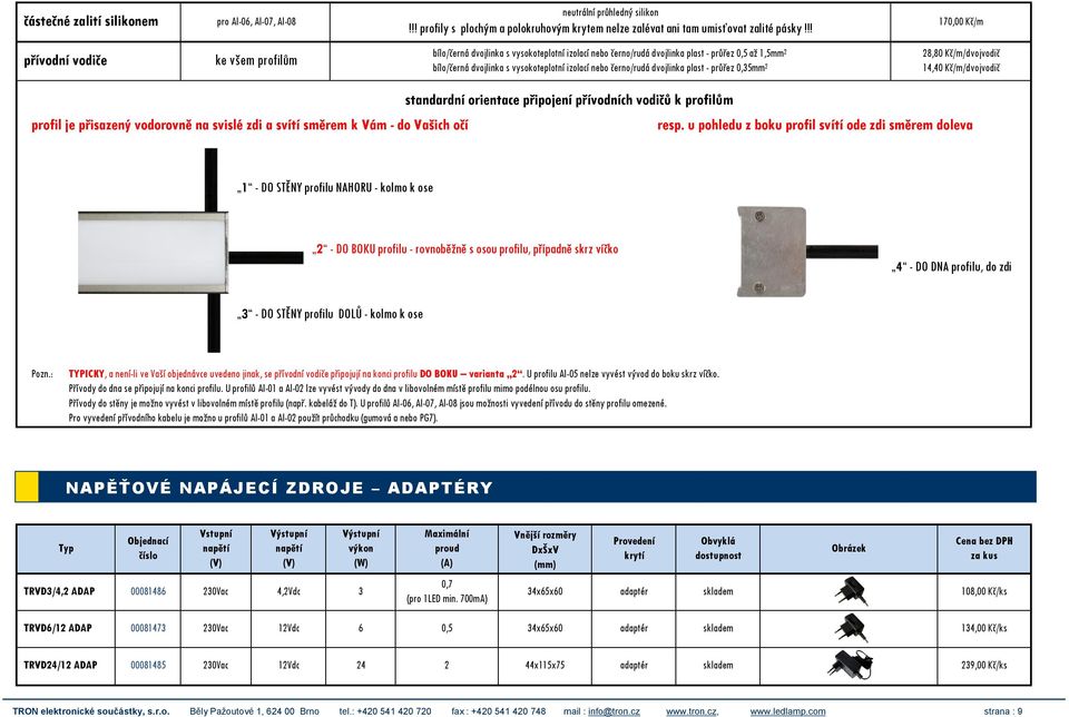 nebo černo/rudá dvojlinka plast - průřez 0,35mm 2 28,80 Kč/m/dvojvodič 14,40 Kč/m/dvojvodič profil je přisazený vodorovně na svislé zdi a svítí směrem k Vám - do Vašich očí standardní orientace