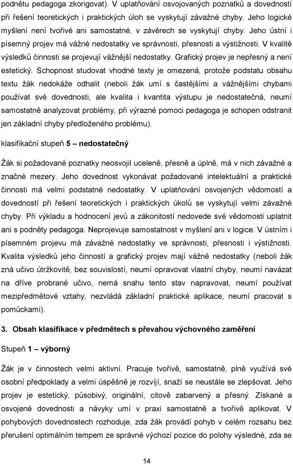 V kvalitě výsledků činnosti se projevují vážnější nedostatky. Grafický projev je nepřesný a není estetický.