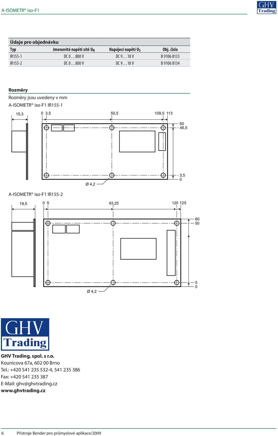 uvedeny v mm A-ISOMETR iso-f1 IR155-1 A-ISOMETR iso-f1 IR155-2 GHV Trading, spol. s r.o. Kounicova 67a, 602 00 Brno Tel.