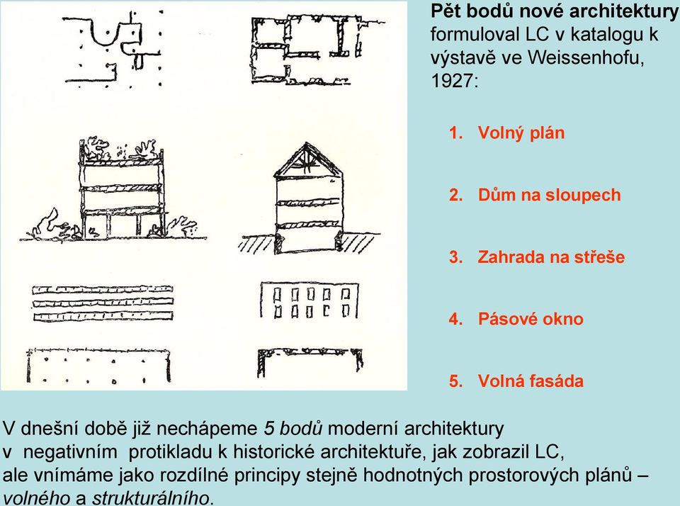 Volná fasáda V dnešní době již nechápeme 5 bodů moderní architektury v negativním protikladu k