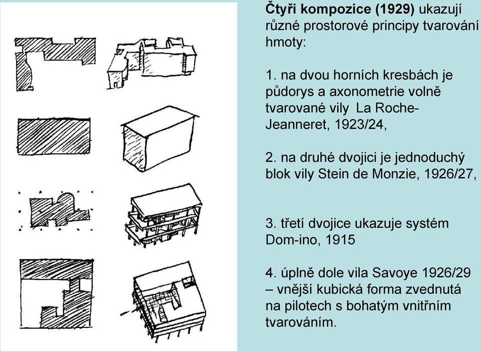2. na druhé dvojici je jednoduchý blok vily Stein de Monzie, 1926/27, 3.