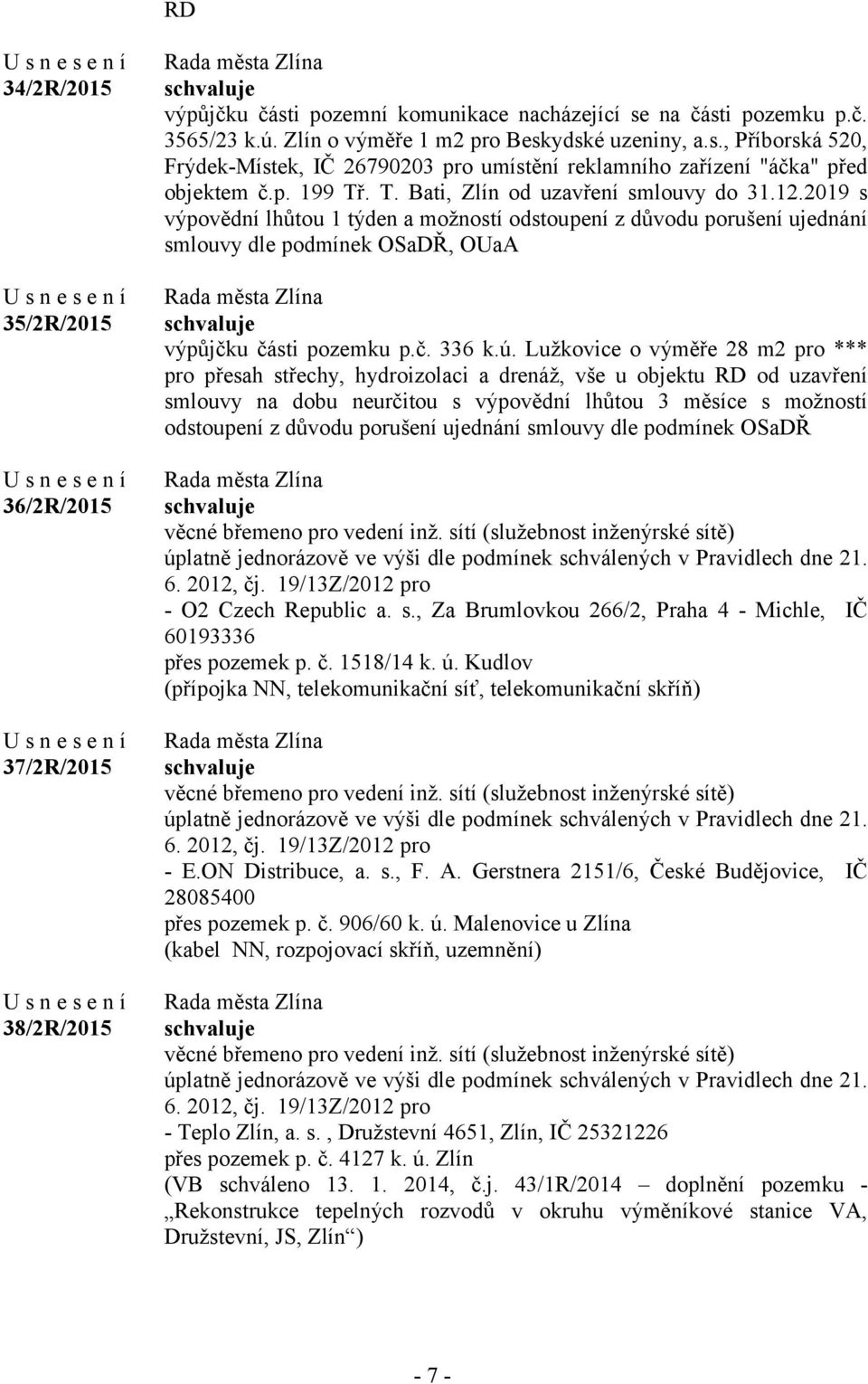 ú. Lužkovice o výměře 28 m2 pro *** pro přesah střechy, hydroizolaci a drenáž, vše u objektu RD od uzavření smlouvy na dobu neurčitou s výpovědní lhůtou 3 měsíce s možností odstoupení z důvodu