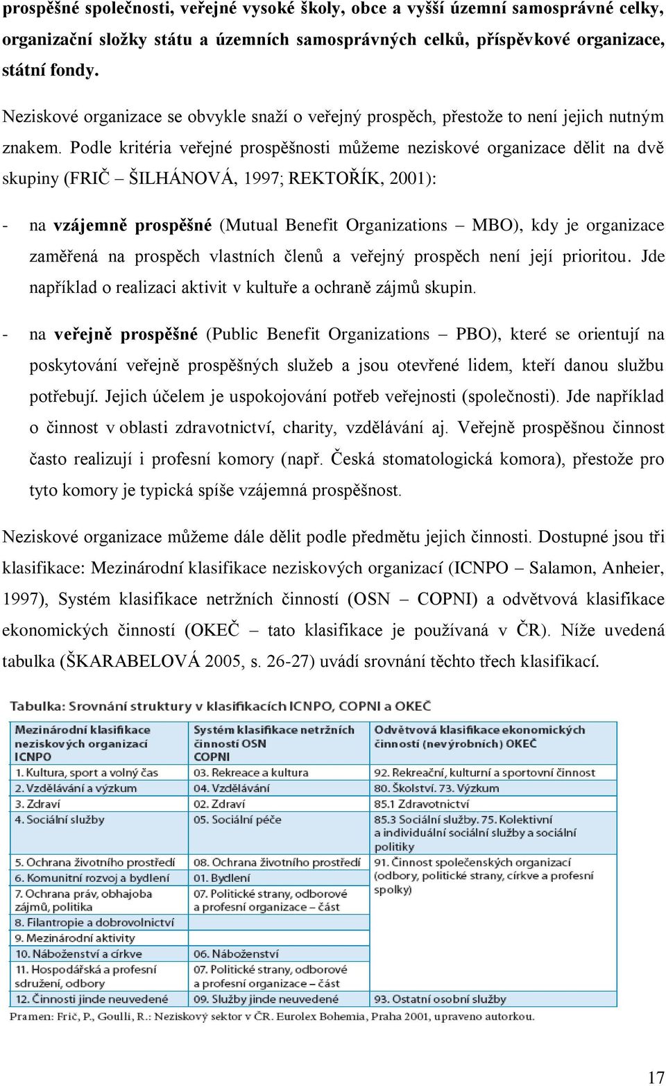 Podle kritéria veřejné prospěšnosti můžeme neziskové organizace dělit na dvě skupiny (FRIČ ŠILHÁNOVÁ, 1997; REKTOŘÍK, 2001): - na vzájemně prospěšné (Mutual Benefit Organizations MBO), kdy je