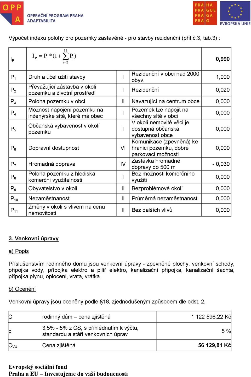 1,000 Rezidenční 0,020 P 3 Poloha pozemku v obci Navazující na centrum obce P 4 P 5 Možnost napojení pozemku na inženýrské sítě, které má obec Občanská vybavenost v okolí pozemku P 6 Dopravní