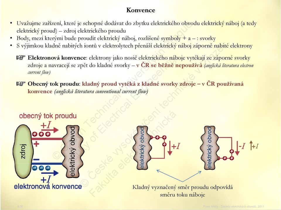 elektrony jako nosič elektrického náboje vytékají ze záporné svorky zdroje a navracejí se zpět do kladné svorky v ČR se běžně nepoužívá (anglická literatura electron current flow)