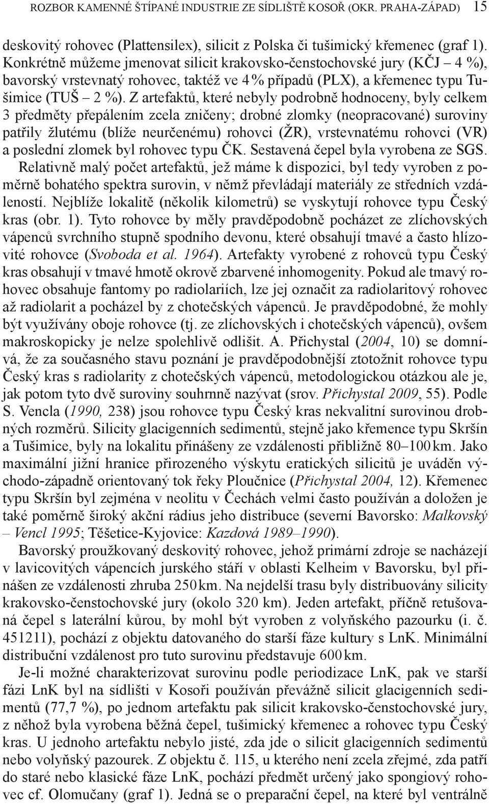 Z artefaktů, které nebyly podrobně hodnoceny, byly celkem 3 předměty přepálením zcela zničeny; drobné zlomky (neopracované) suroviny patřily žlutému (blíže neurčenému) rohovci (ŽR), vrstevnatému