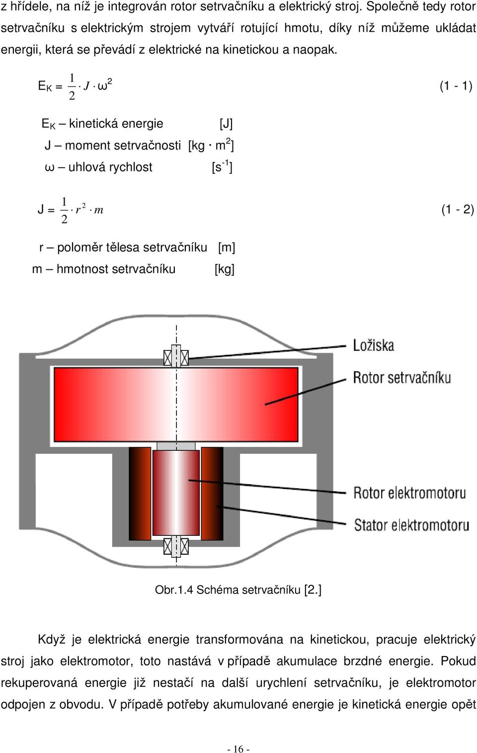 E K 1 J ω (1-1) E K kinetická energie [J] J moment setrvačnosti [kg m ] ω uhlová rychlost [s -1 ] J 1 r m (1 - ) r poloměr tělesa setrvačníku [m] m hmotnost setrvačníku [kg] Obr.1.4 Schéma setrvačníku [.