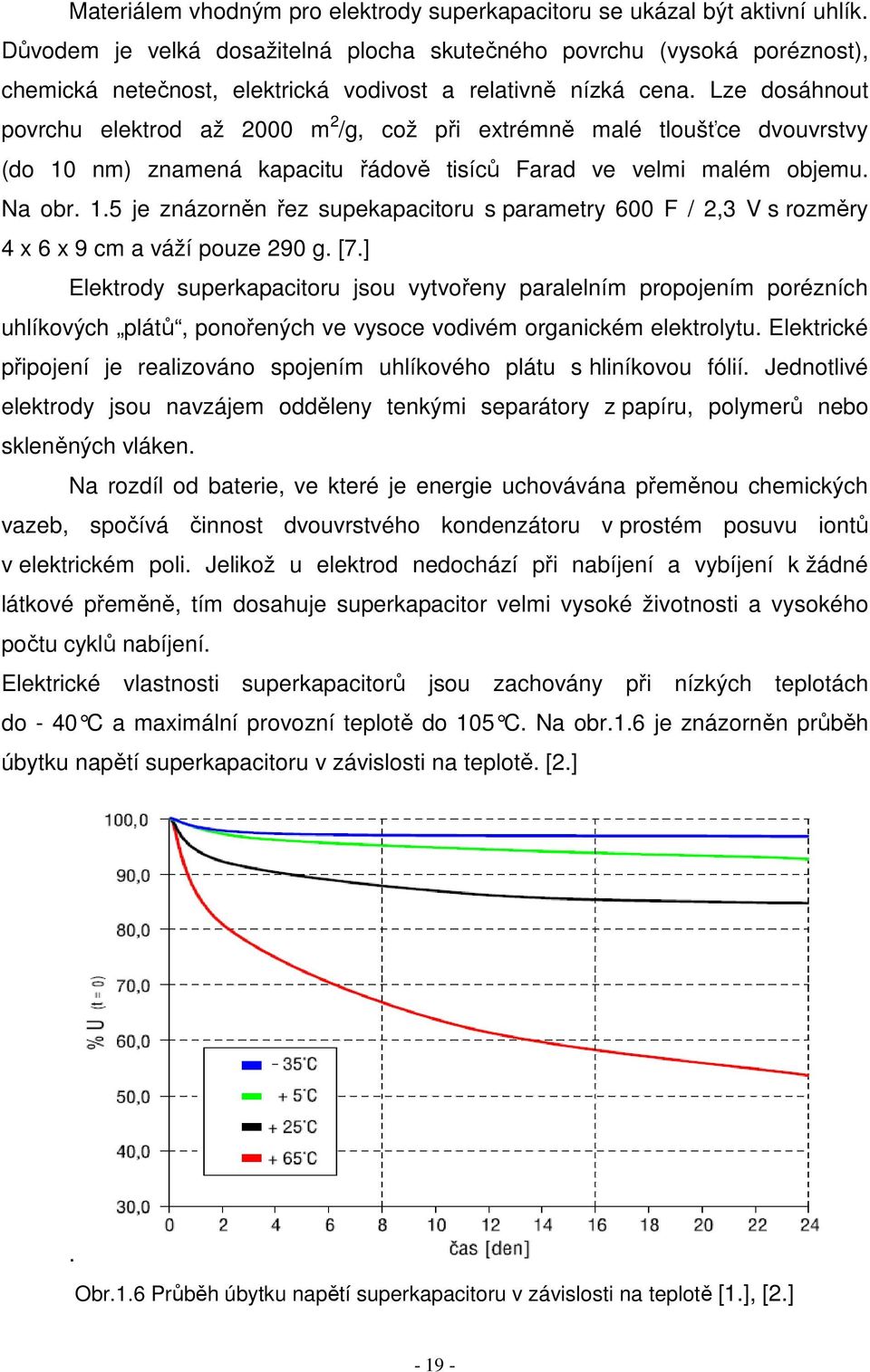 Lze dosáhnout povrchu elektrod až 000 m /g, což při extrémně malé tloušťce dvouvrstvy (do 10 nm) znamená kapacitu řádově tisíců Farad ve velmi malém objemu. Na obr. 1.5 je znázorněn řez supekapacitoru s parametry 600 F /,3 V s rozměry 4 x 6 x 9 cm a váží pouze 90 g.