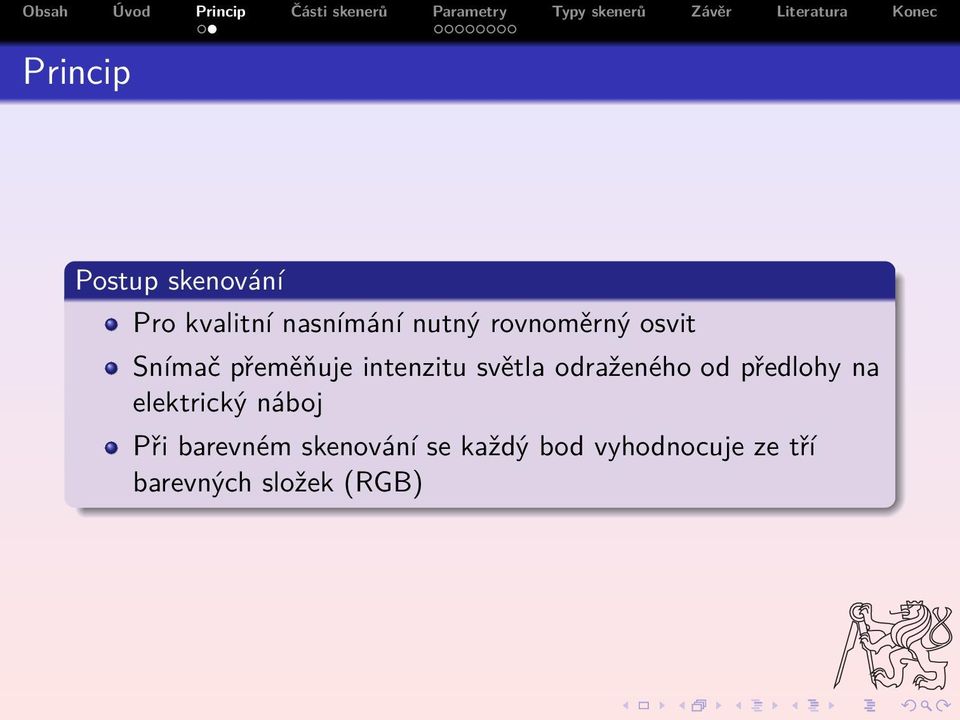 odraženého od předlohy na elektrický náboj Při barevném