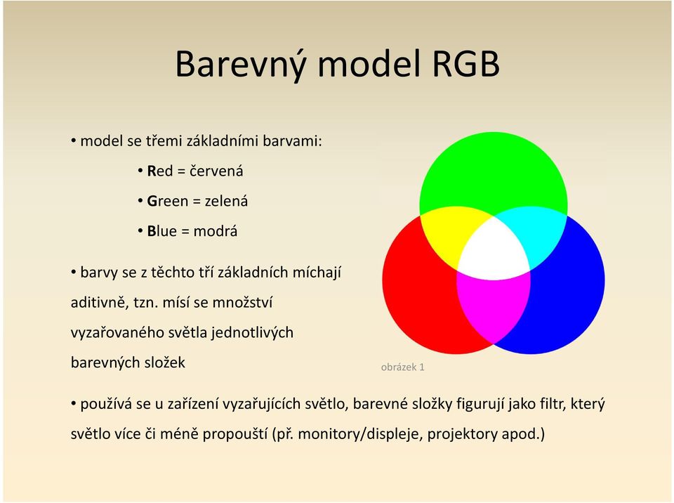 mísí se množství vyzařovaného světla jednotlivých barevných složek obrázek 1 používá se u