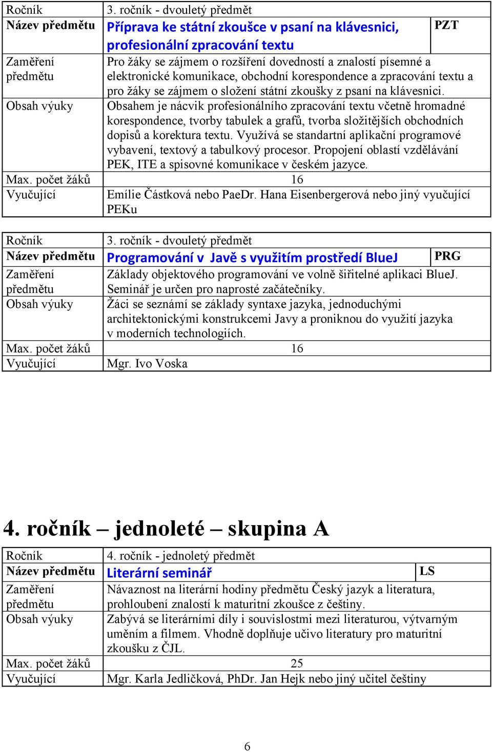 Obsahem je nácvik profesionálního zpracování textu včetně hromadné korespondence, tvorby tabulek a grafů, tvorba složitějších obchodních dopisů a korektura textu.