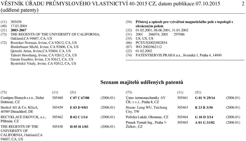 Artan, Irvine,CA 92604, CA, US Tahsiri Hooshang, Irvine, CA 92612, CA, US Garate Eusebio, Irvine, CA 92612, CA, US Bystritskii Vitaly, Irvine, CA 92612, CA, US (54) Přístroj a způsob pro vytváření