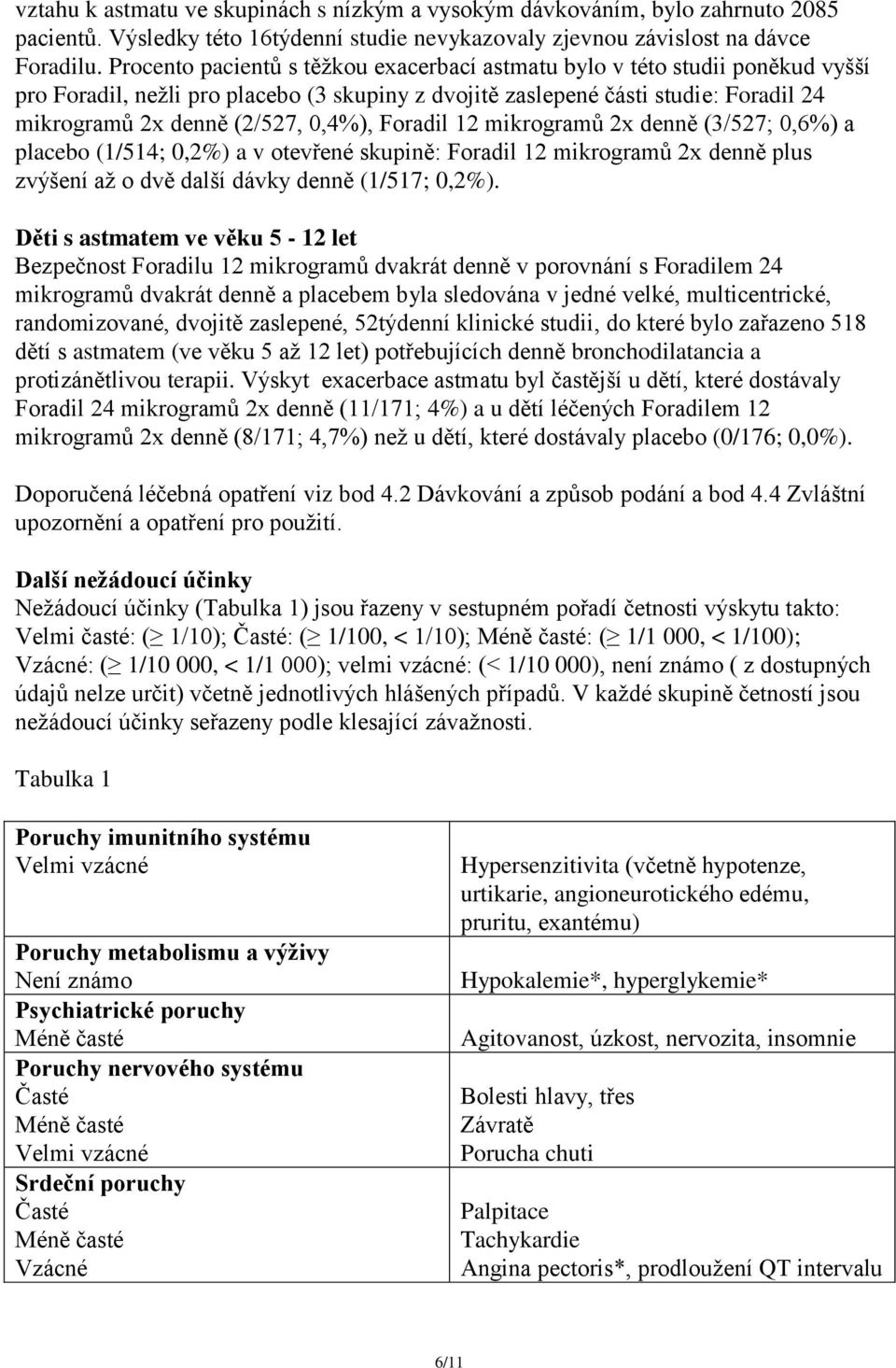 0,4%), Foradil 12 mikrogramů 2x denně (3/527; 0,6%) a placebo (1/514; 0,2%) a v otevřené skupině: Foradil 12 mikrogramů 2x denně plus zvýšení až o dvě další dávky denně (1/517; 0,2%).