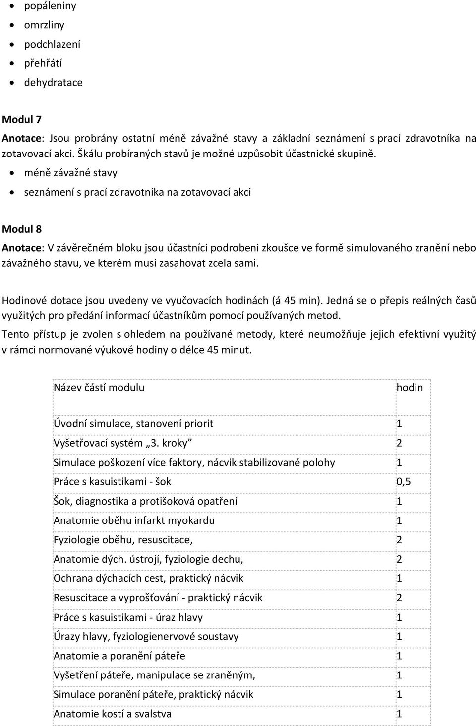 méně závažné stavy seznámení s prací zdravotníka na zotavovací akci Modul 8 Anotace: V závěrečném bloku jsou účastníci podrobeni zkoušce ve formě simulovaného zranění nebo závažného stavu, ve kterém