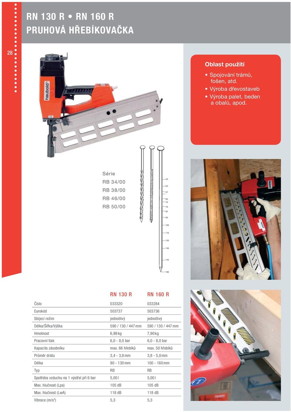 503736 jednotlivý jednotlivý 590 / 130 / 447 mm 590 / 130 / 447 mm 6,98 kg 7,90 kg 6,0-8,0 bar 6,0-8,0 bar max. 66 hřebíků max.