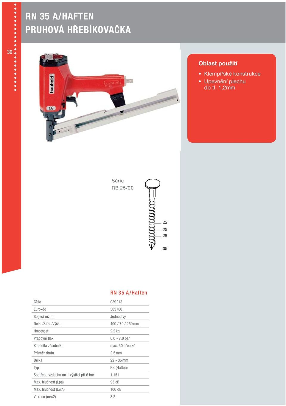 1,2mm RB 25/00 RN 35 A/Haften Číslo 039213 Eurokód 503700 Jednotlivý 400 / 70