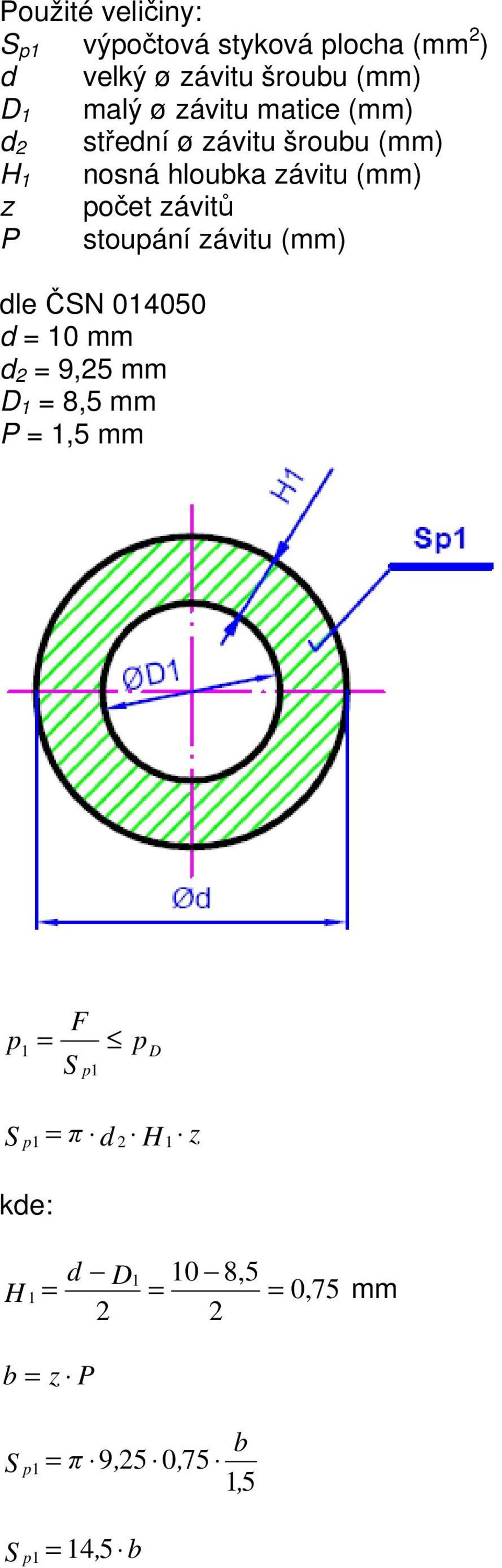 závit P stouání závitu (mm) dle SN 014050 d = 10 mm d = 9,5 mm 1 = 8,5 mm P = 1,5 mm 1 =