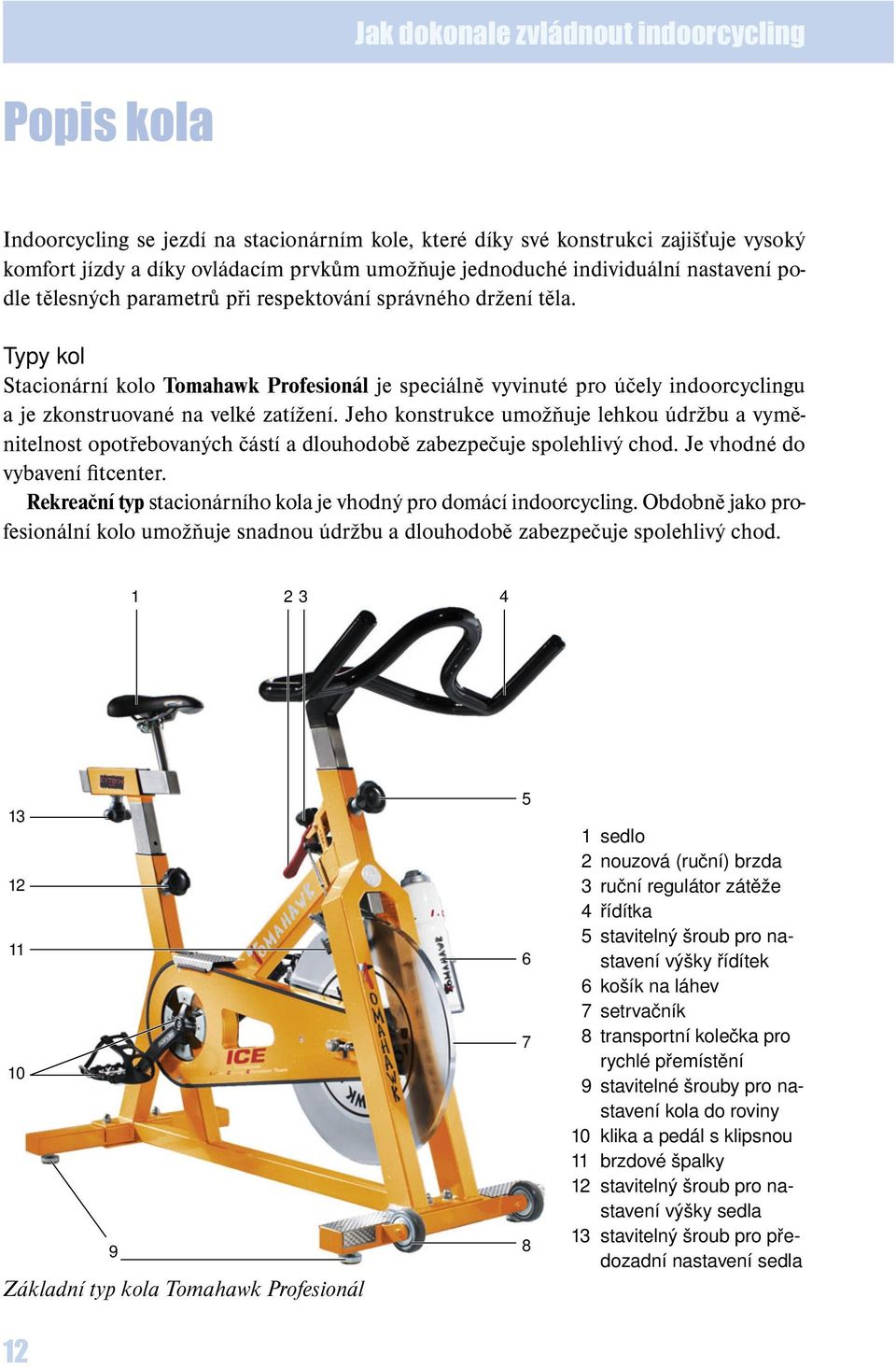 Typy kol Stacionární kolo Tomahawk Profesionál je speciálně vyvinuté pro účely indoorcyclingu a je zkonstruované na velké zatížení.