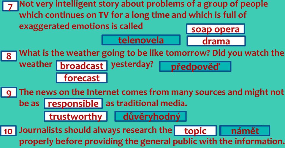 broadcast forecast soap opera drama The news on the Internet comes from many sources and might not be as as traditional media.