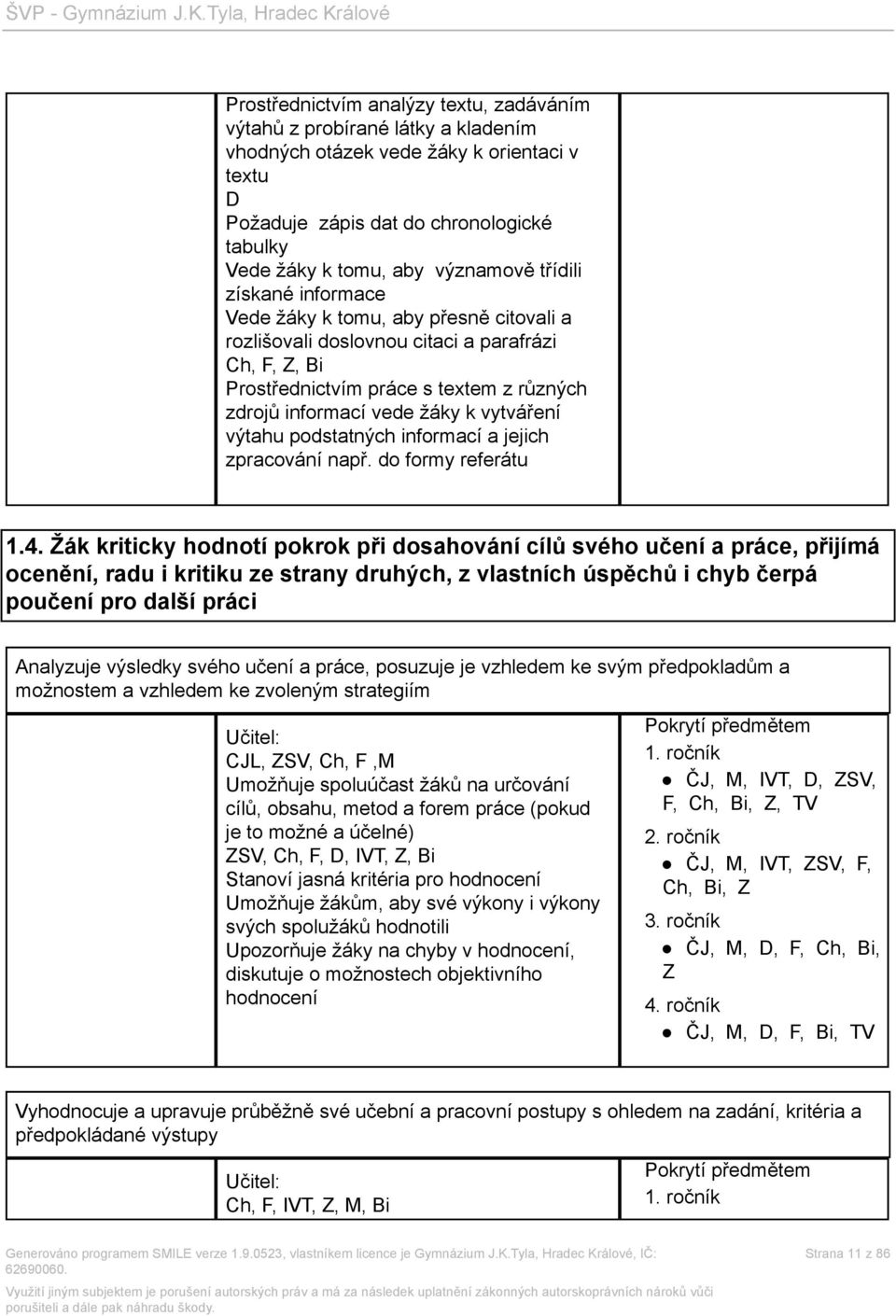 vytváření výtahu podstatných informací a jejich zpracování např. do formy referátu 1.4.