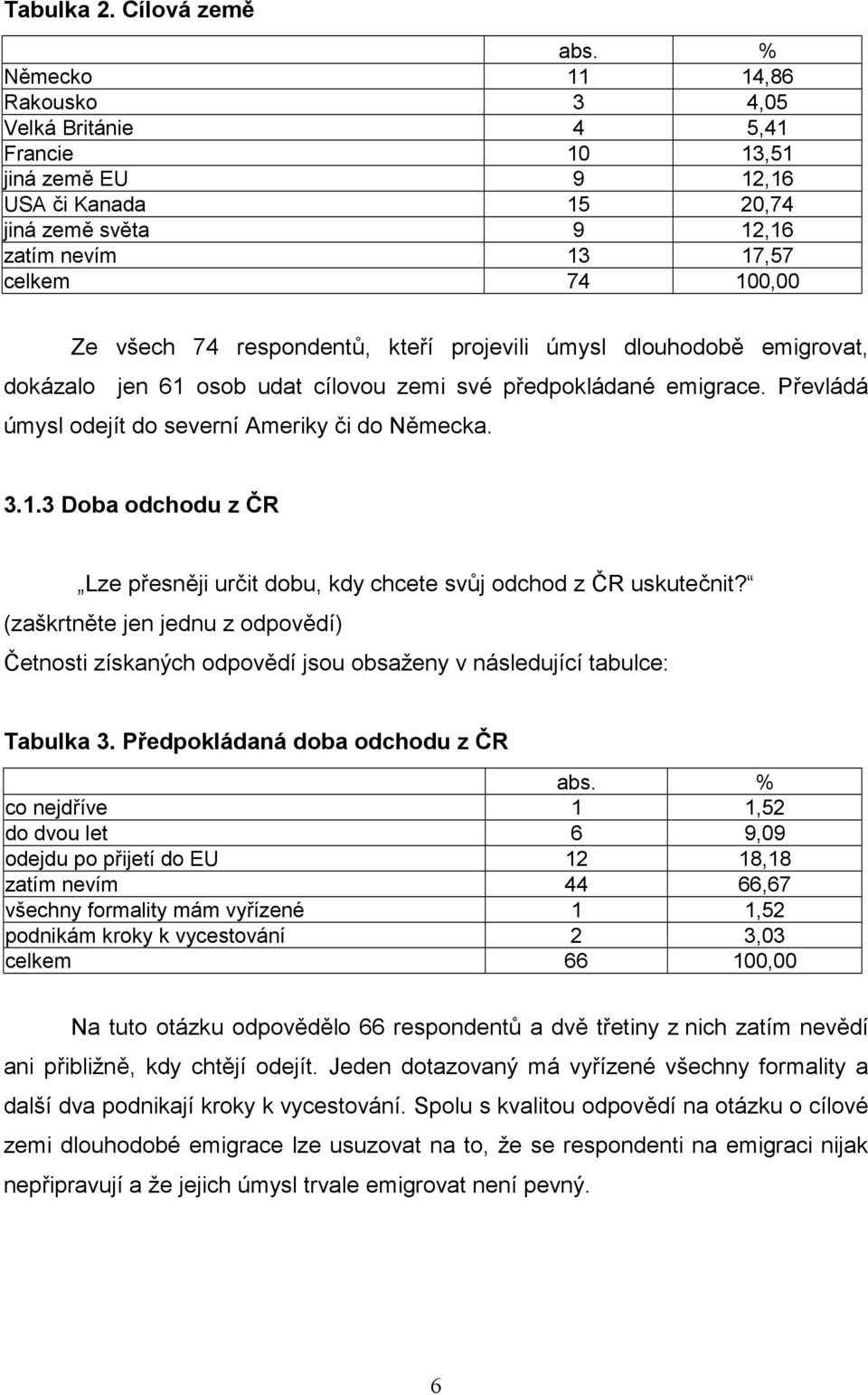 respondentů, kteří projevili úmysl dlouhodobě emigrovat, dokázalo jen 61 osob udat cílovou zemi své předpokládané emigrace. Převládá úmysl odejít do severní Ameriky či do Německa. 3.1.3 Doba odchodu z ČR Lze přesněji určit dobu, kdy chcete svůj odchod z ČR uskutečnit?