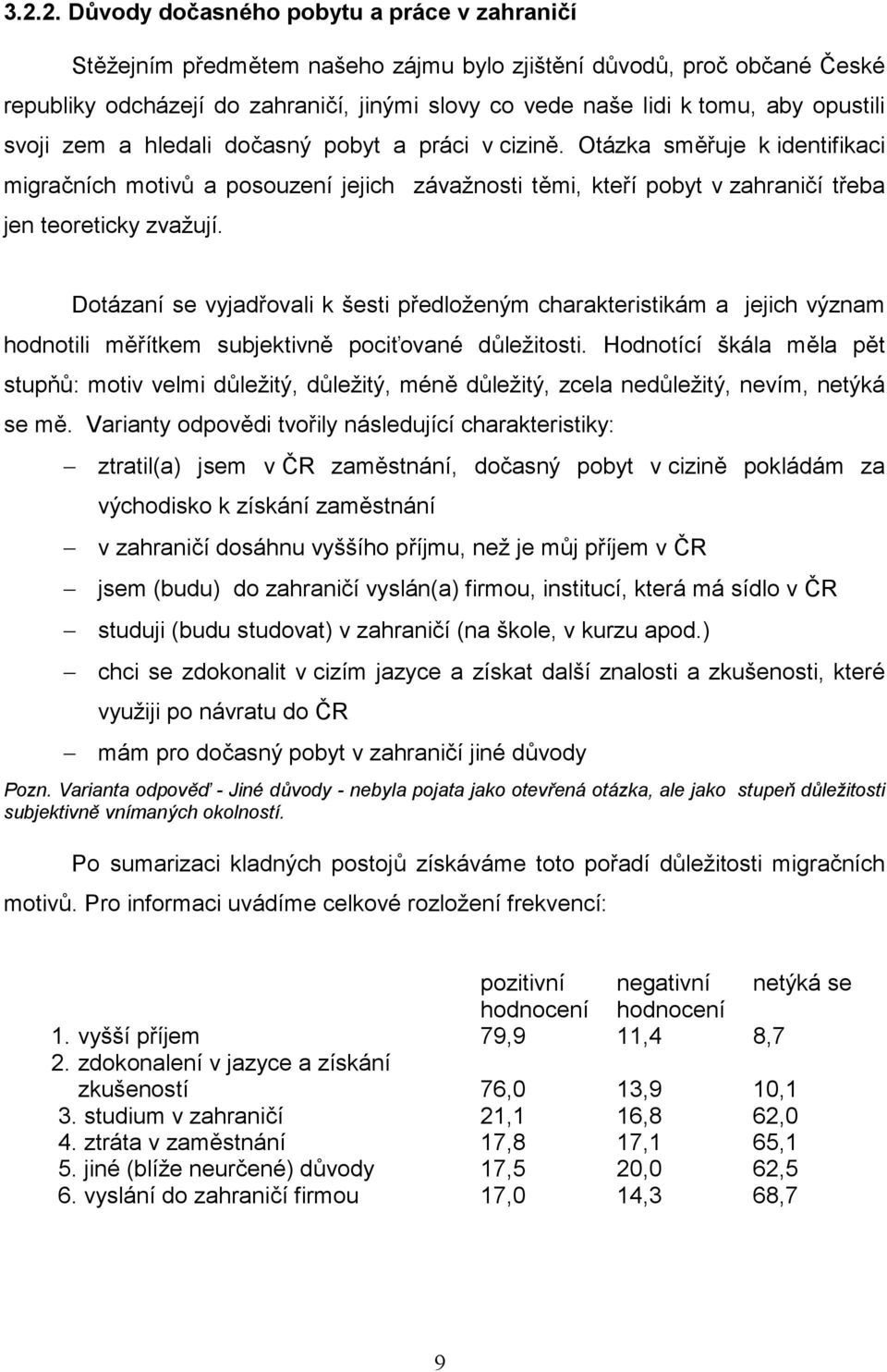 Otázka směřuje k identifikaci migračních motivů a posouzení jejich závažnosti těmi, kteří pobyt v zahraničí třeba jen teoreticky zvažují.