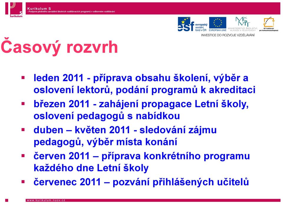 nabídkou duben květen 2011 - sledování zájmu pedagogů, výběr místa konání červen 2011