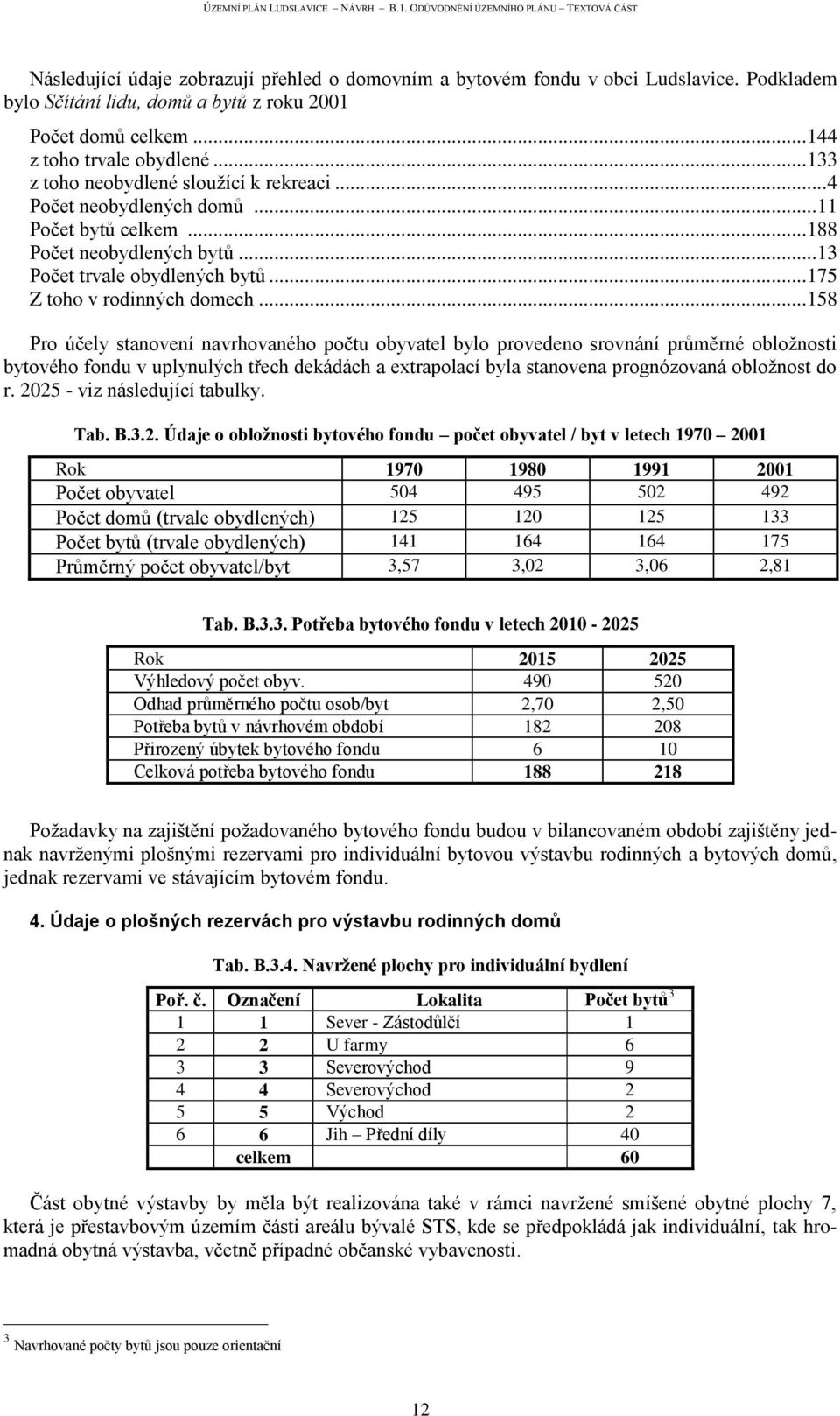 .. 158 Pro účely stanovení navrhovaného počtu obyvatel bylo provedeno srovnání průměrné obloţnosti bytového fondu v uplynulých třech dekádách a extrapolací byla stanovena prognózovaná obloţnost do r.