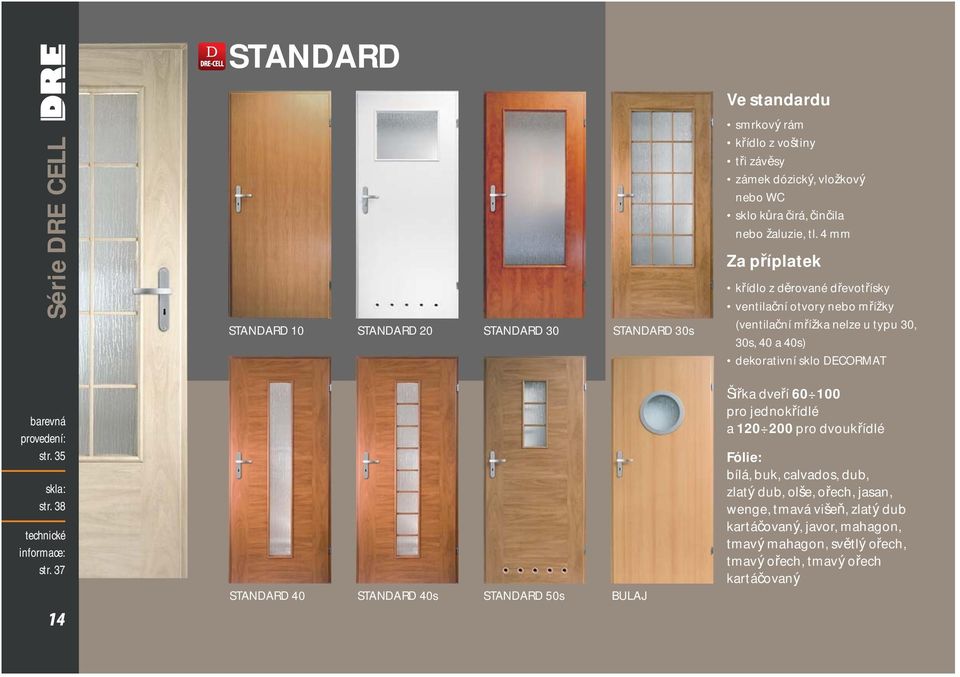 4 mm ventilační otvory nebo mřížky (ventilační mřížka nelze u typu 30, 30s, 40 a 40s) dekorativní sklo DECORMAT 14 STANDARD 40 STANDARD 40s