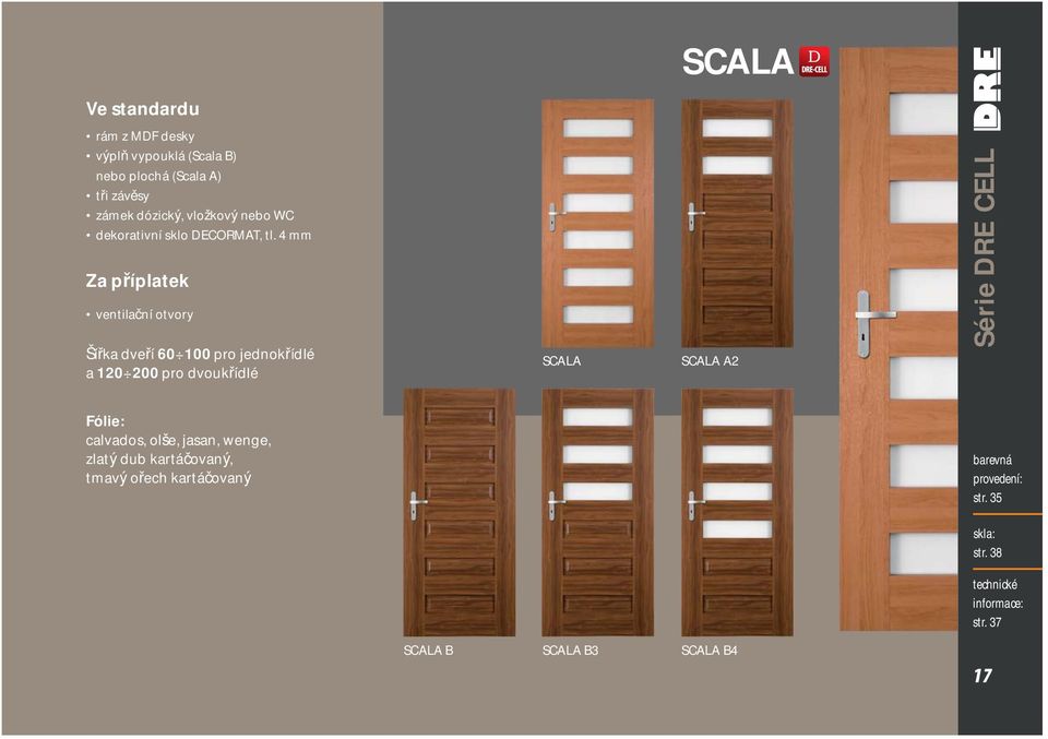 4 mm ventilační otvory Šířka dveří 60 100 pro jednokřídlé a 120 200 pro dvoukřídlé SCALA