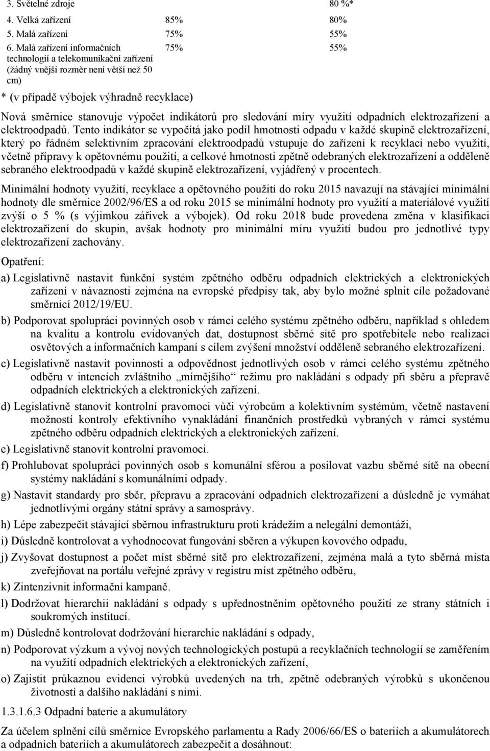 indikátorů pro sledování míry využití odpadních elektrozařízení a elektroodpadů.