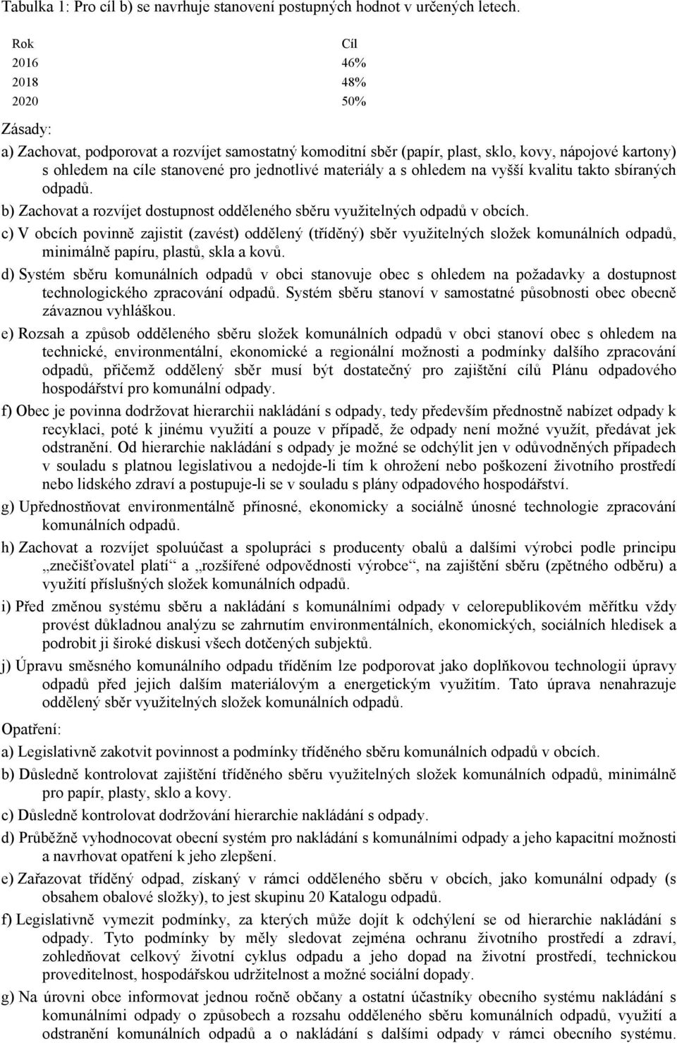 materiály a s ohledem na vyšší kvalitu takto sbíraných odpadů. b) Zachovat a rozvíjet dostupnost odděleného sběru využitelných odpadů v obcích.