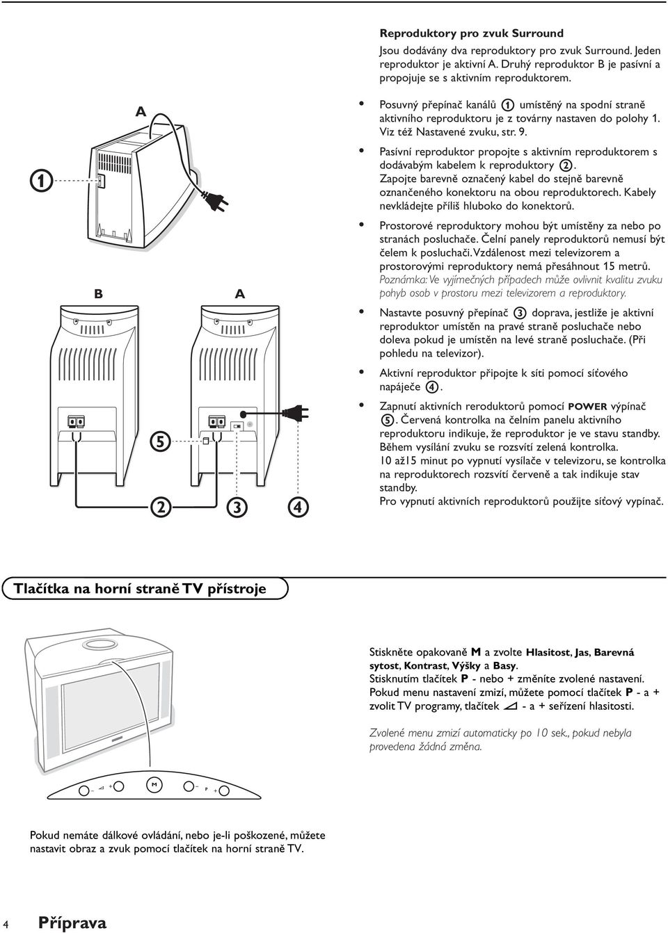 asívní reproduktor propojte s aktivním reproduktorem s dodávaým kaelem k reproduktory 2. Zapojte arevně označený kael do stejně arevně oznančeného konektoru na oou reproduktorech.