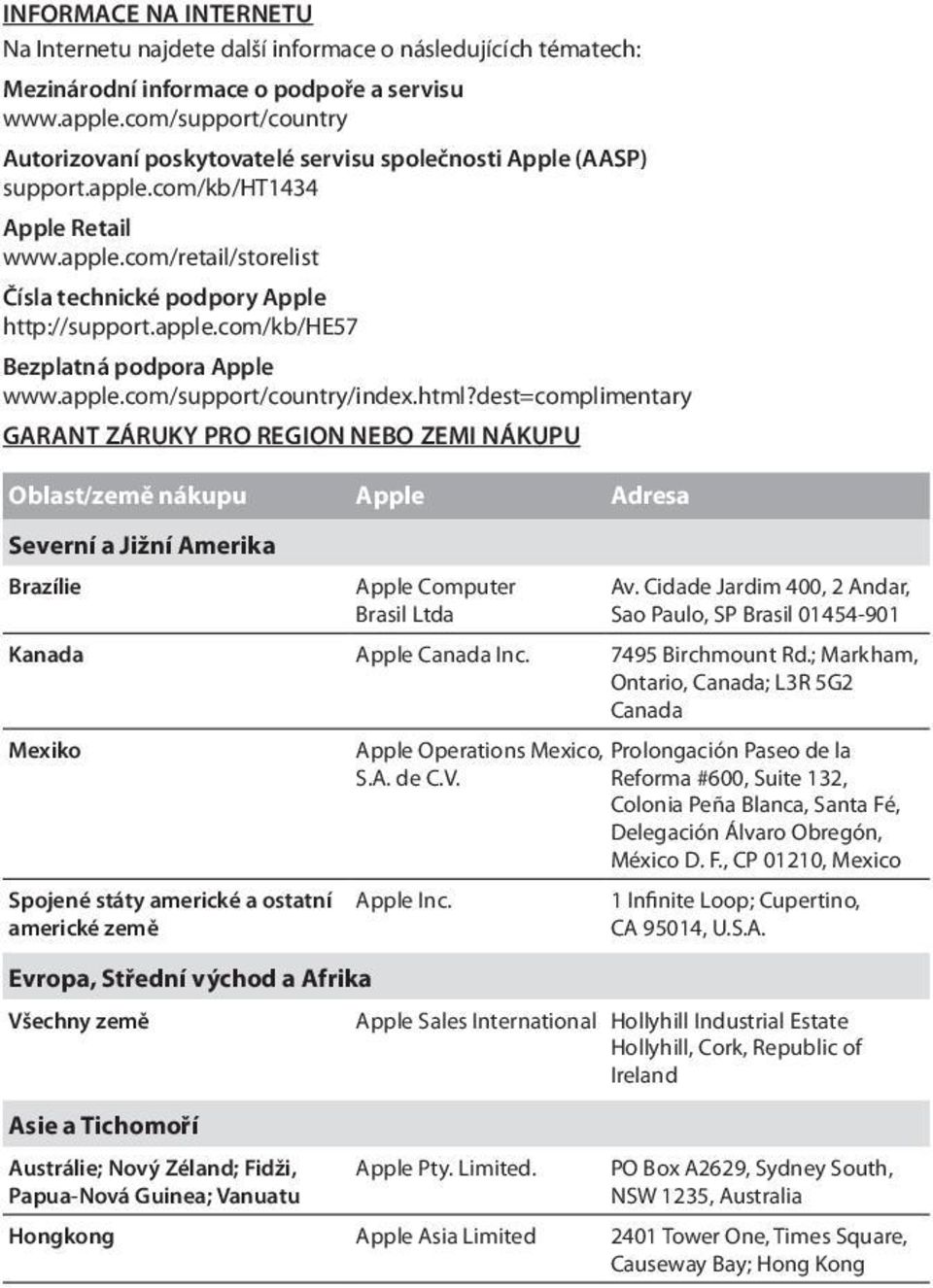 apple.com/kb/he57 Bezplatná podpora Apple www.apple.com/support/country/index.html?