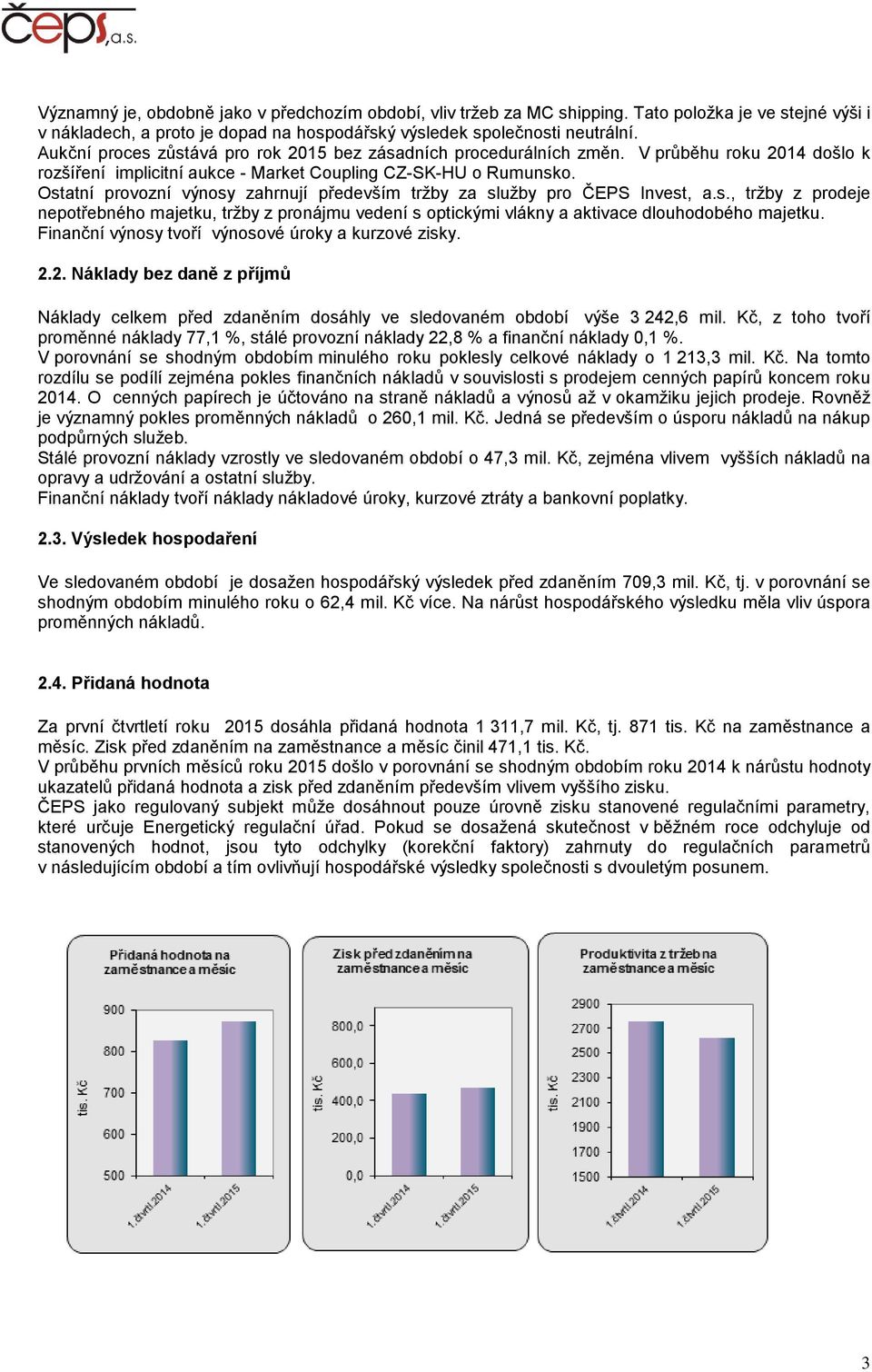 Ostatní provozní výnosy zahrnují především tržby za služby pro ČEPS Invest, a.s., tržby z prodeje nepotřebného majetku, tržby z pronájmu vedení s optickými vlákny a aktivace dlouhodobého majetku.