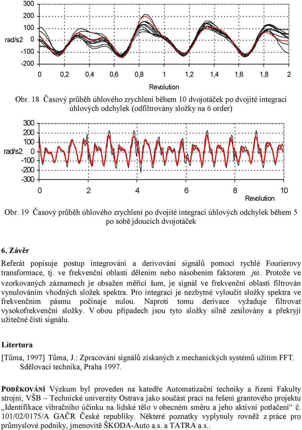 19 Časový průběh úhlového zrychlení po dvojté ntegrac úhlových odchylek během 5 po sobě jdoucích dvojotáček 6.