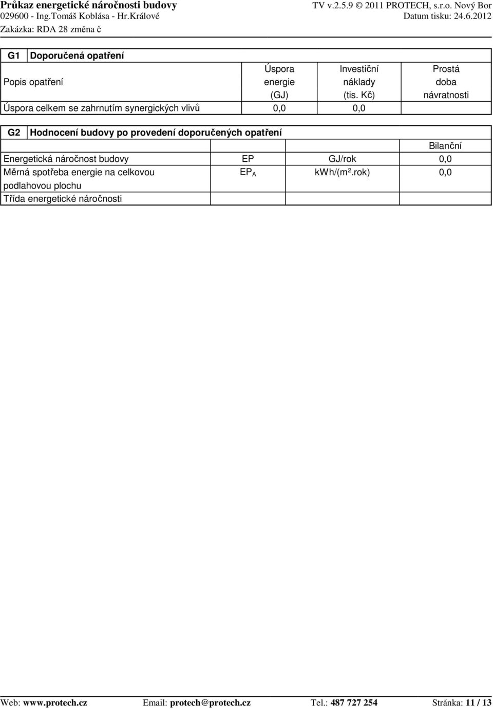 Kč) Prostá doba návratnosti G2 Hodnocení budovy po provedení doporučených opatření Energetická náročnost