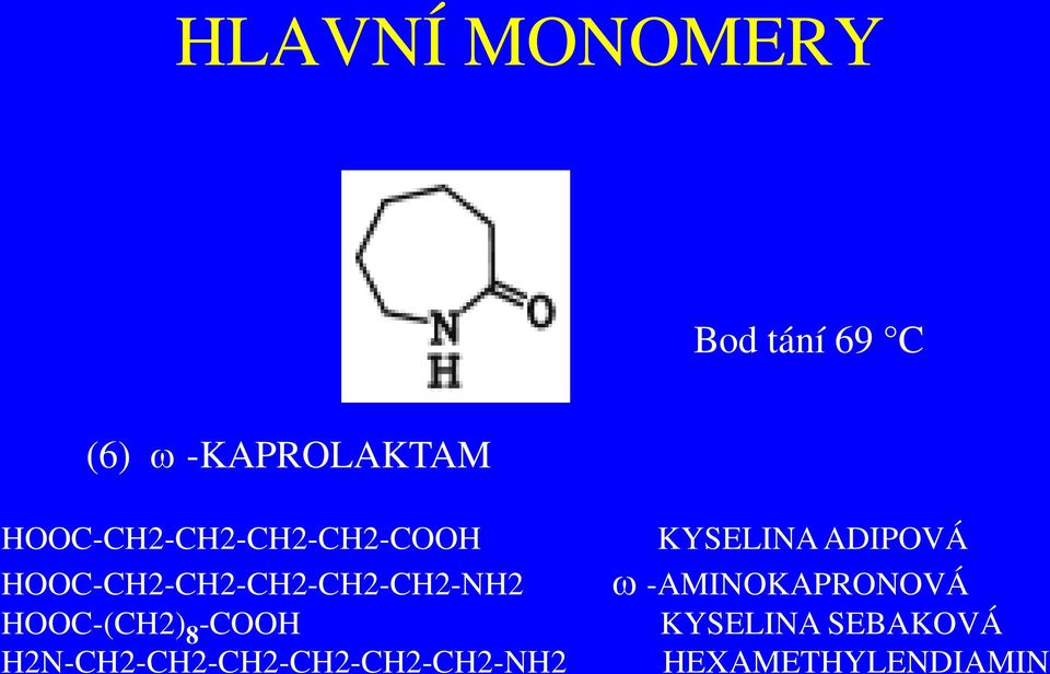 HOOC-(CH2) 8 -COOH H2N-CH2-CH2-CH2-CH2-CH2-CH2-NH2