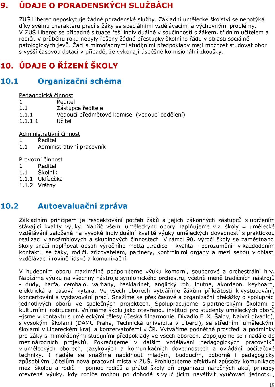 V ZUŠ Liberec se případné situace řeší individuálně v součinnosti s žákem, třídním učitelem a rodiči. V průběhu roku nebyly řešeny žádné přestupky školního řádu v oblasti sociálněpatologických jevů.