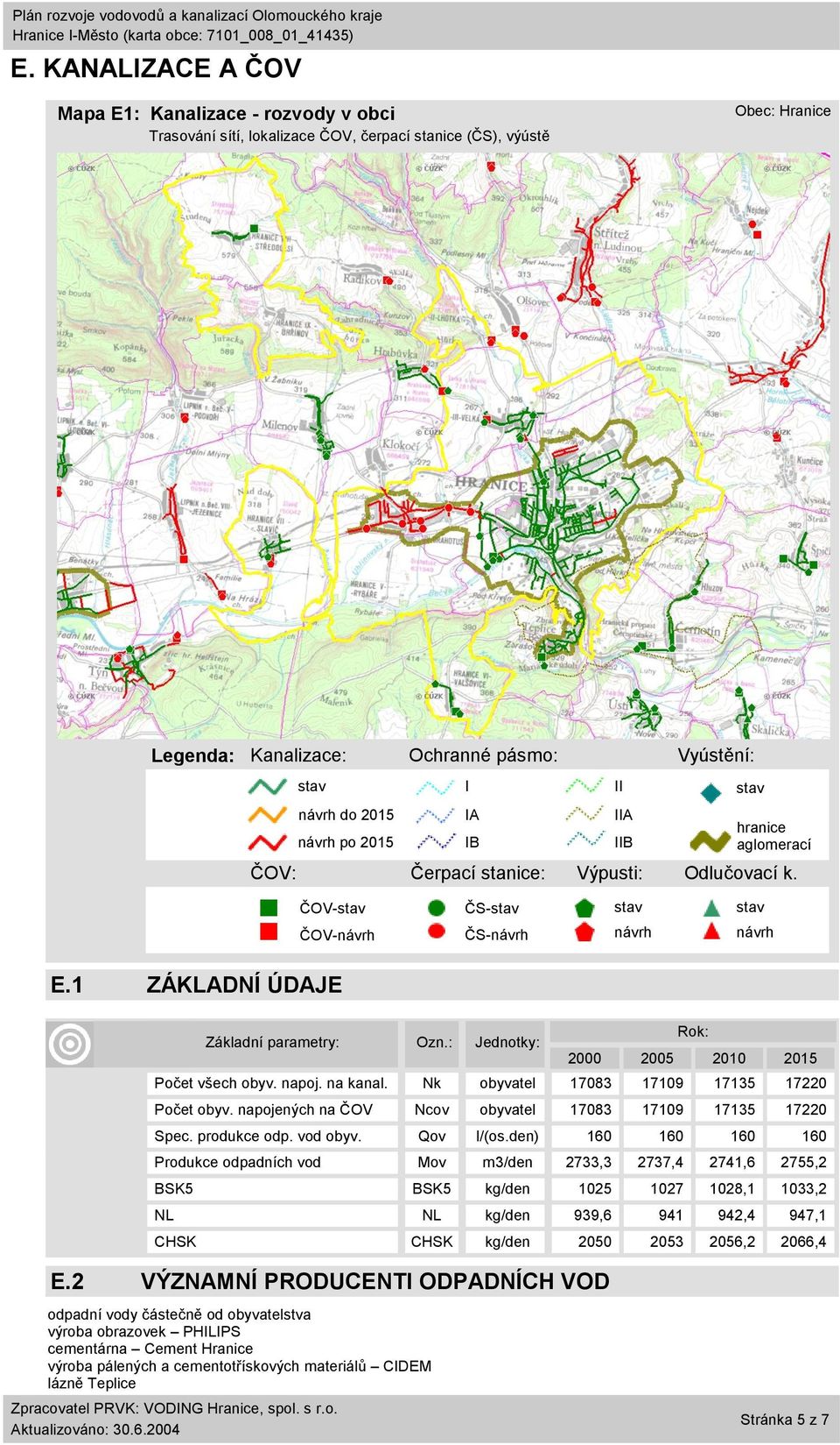 2 VÝZNAMNÍ PRODUCENTI ODPADNÍCH VOD Rok: 2000 2005 2010 2015 Počet všech obyv. napoj. na kanal. Nk obyvatel 17083 17109 17135 17220 Počet obyv.