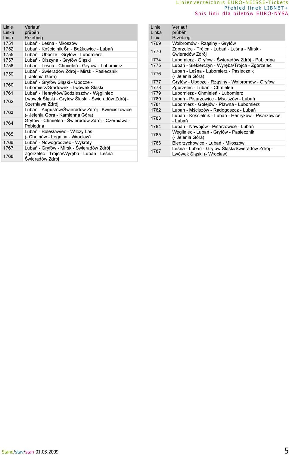 (- Jelenia Góra) 1760 Lubań - Gryfów Śląski - Ubocze - Lubomierz/Gradówek - Lwówek Śląski 1761 Lubań - Henryków/Godzieszów - Węgliniec 1762 Lwówek Śląski - Gryfów Śląski - Świeradów Zdrój - Czerniawa