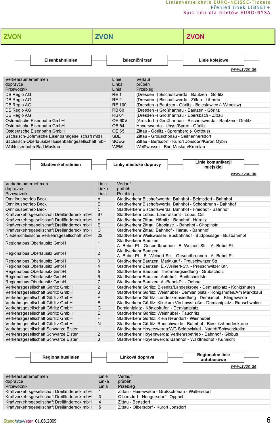 Wrocław) DB Regio AG RB 60 (Dresden -) Großharthau - Bautzen - Görlitz DB Regio AG RB 61 (Dresden -) Großharthau - Ebersbach - Zittau Ostdeutsche Eisenbahn GmbH OE 60V (Arnsdorf -) Großharthau -