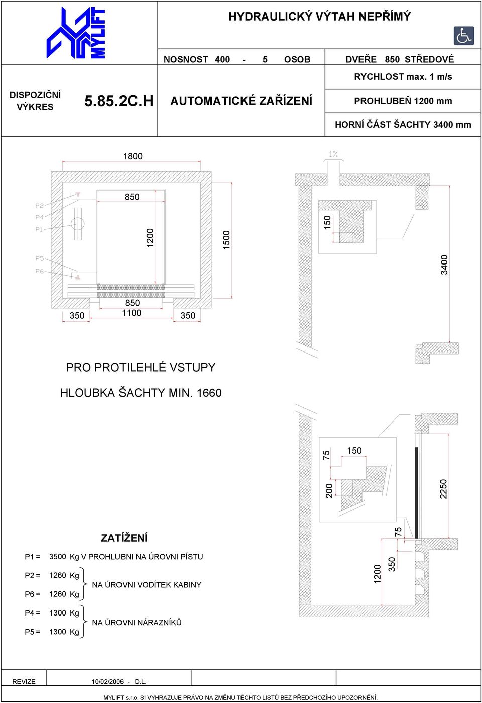 H PROHLUBEŇ 1 mm HORNÍ ČÁST ŠACHTY 3400 mm 1 850 HLOUBKA ŠACHTY MIN.