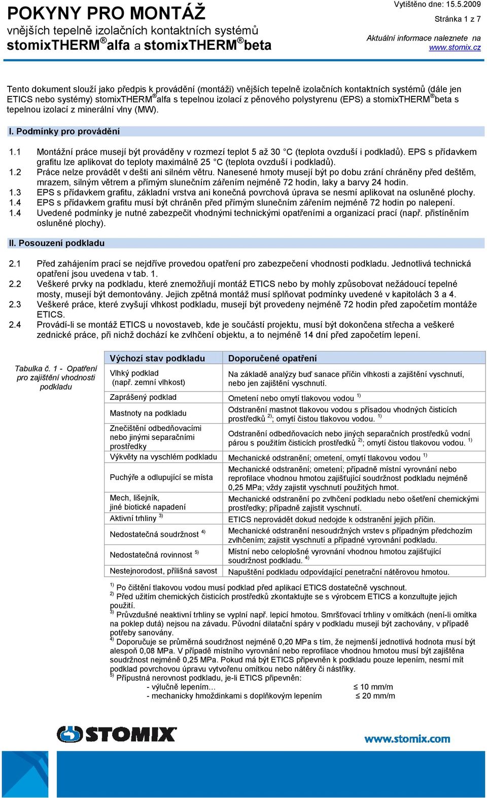 EPS s přídavkem grafitu lze aplikovat do teploty maximálně 25 C (teplota ovzduší i podkladů). 1.2 Práce nelze provádět v dešti ani silném větru.