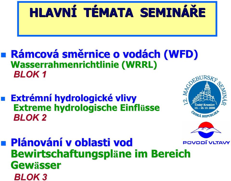 hydrologické vlivy Extreme hydrologische Einflüsse BLOK 2